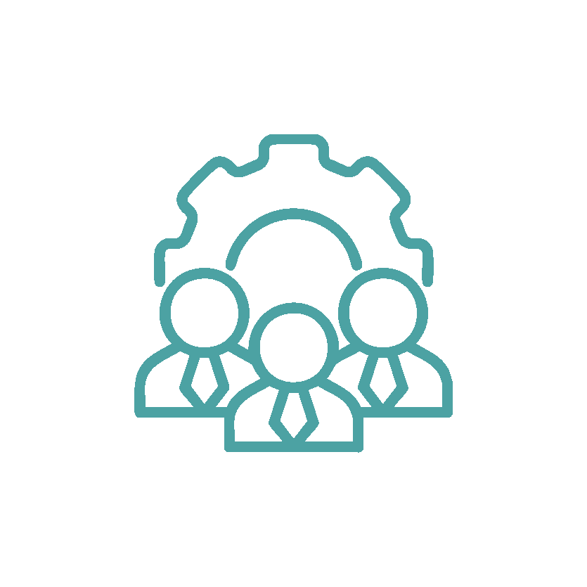 3 people infront of a cog icon