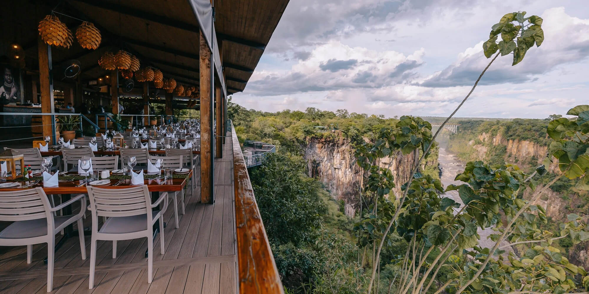 Rooftop view overlooking the Victoria Falls from the Lookout Cafe