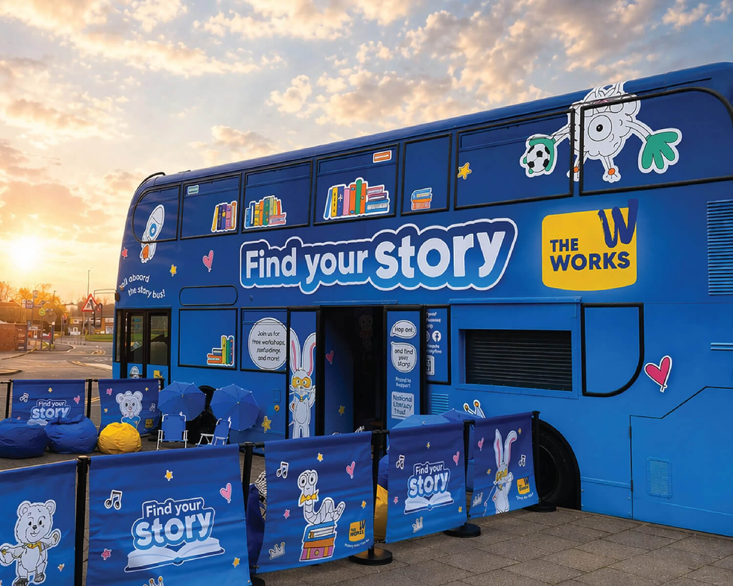 The Works: 'Find your Story' Bus outside int he sunset